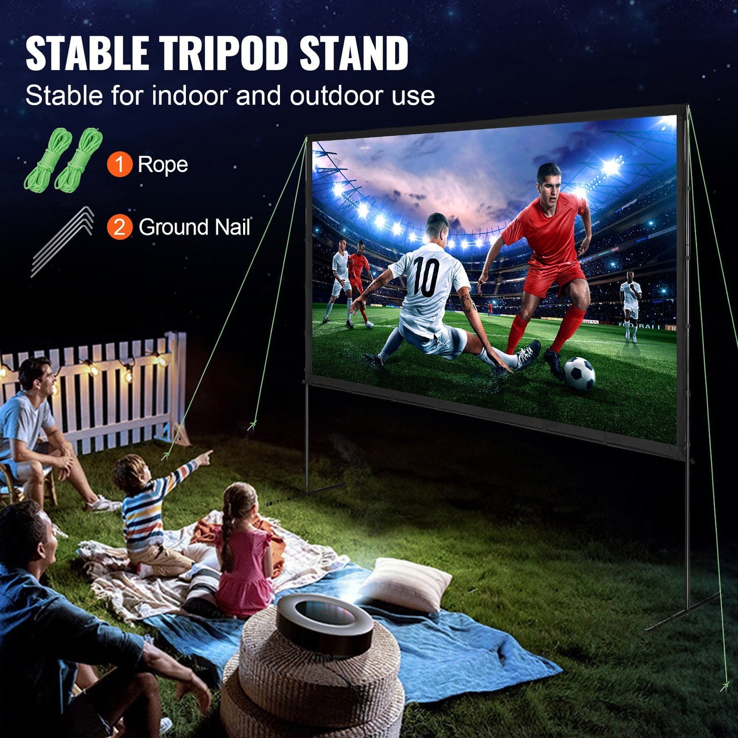 VEVOR Projector Screen With Stand, 120 Inch 4K 1080 HD Outdoor Movie Screen With Stand, Wrinkle-Free Projection Screen With Bar Feet And Carry Bag, For Home Theater Cinema Backyard Movie Night
