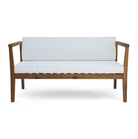 Outdoor 4-Seater Acacia Wood Chat Set With Coffee Table With Cushions, Teak And Beige