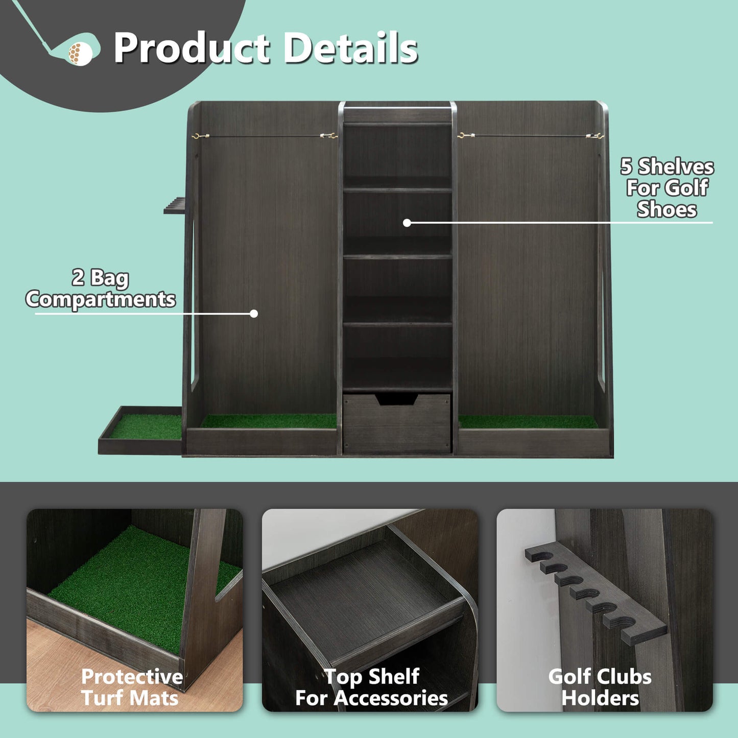 Wooden Golf Bag Organizer And Storage Rack