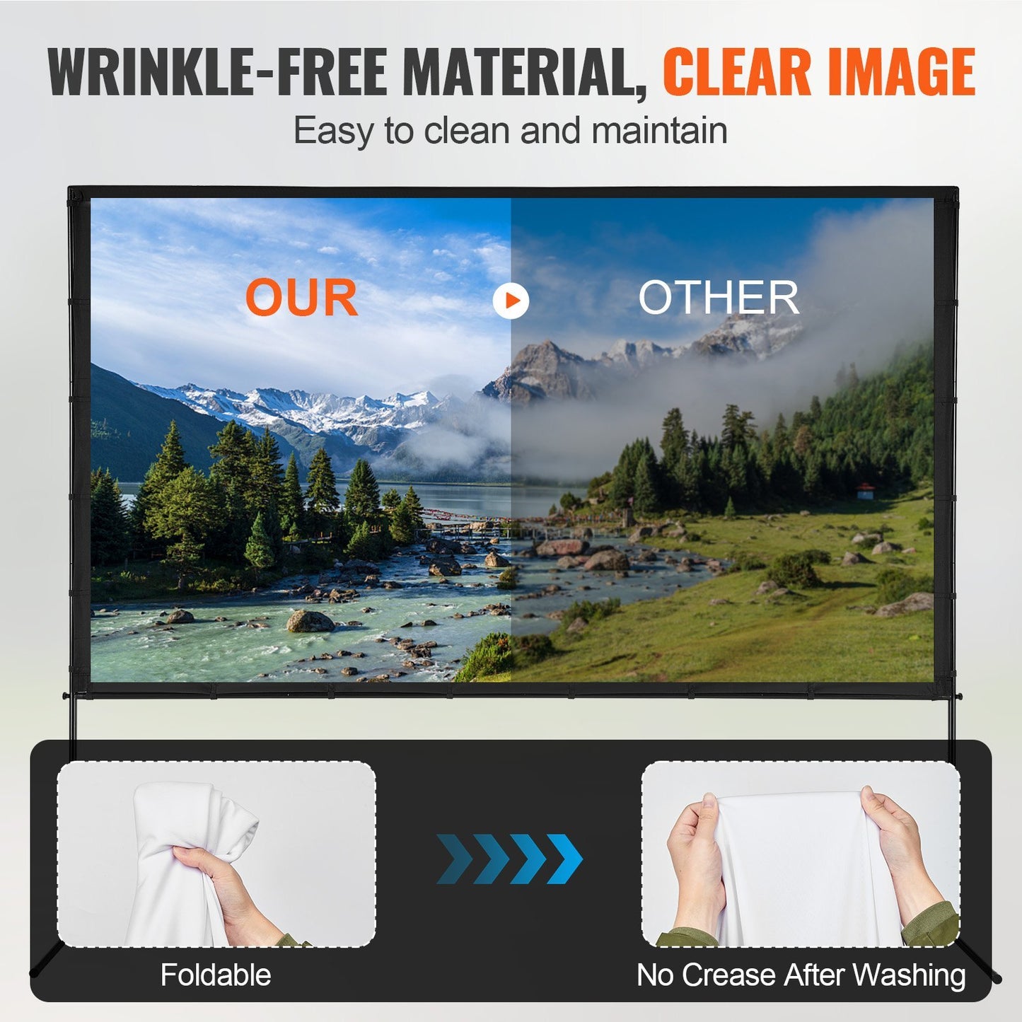 VEVOR Projector Screen With Stand, 120 Inch 4K 1080 HD Outdoor Movie Screen With Stand, Wrinkle-Free Projection Screen With Bar Feet And Carry Bag, For Home Theater Cinema Backyard Movie Night