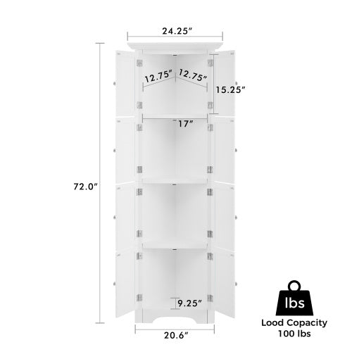 High Storage Cabinet With Door And 4 Shelves, Suitable For Living Room, Kitchen, Office, Bedroom, Bathroom, Modern Style, White