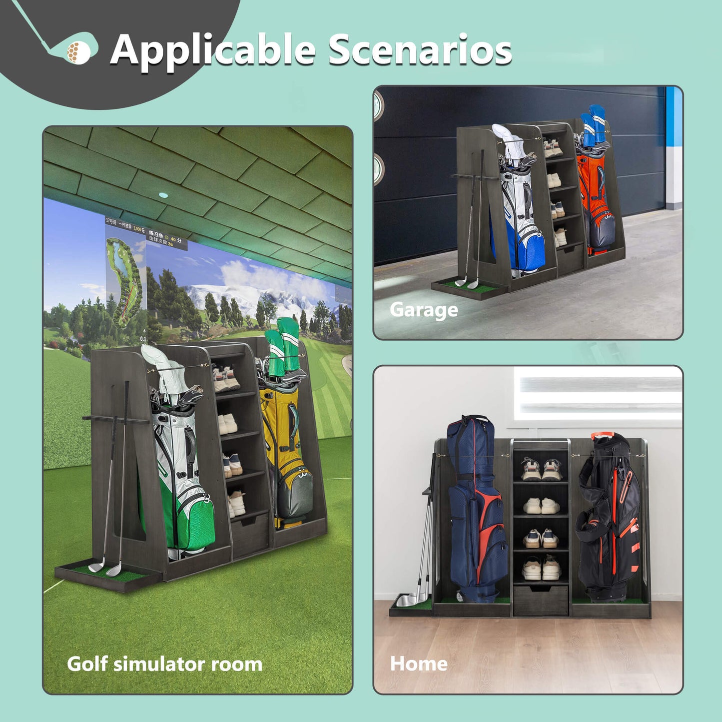 Wooden Golf Bag Organizer And Storage Rack