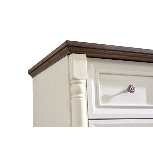 Farmhouse Style 5 Drawer Dresser Chest With Base Wooden Rustic Chest Of Drawers, Storage Dresser Organizer For Bedroom, Living Room, Beautiful Sturdy And Durable