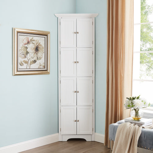 High Storage Cabinet With Door And 4 Shelves, Suitable For Living Room, Kitchen, Office, Bedroom, Bathroom, Modern Style, White