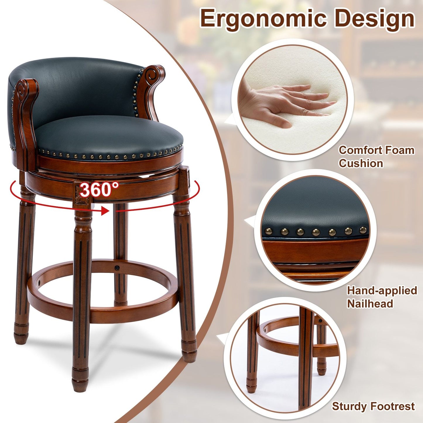Cowhide Wooden Bar Stool
