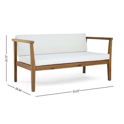 Outdoor 4-Seater Acacia Wood Chat Set With Coffee Table With Cushions, Teak And Beige