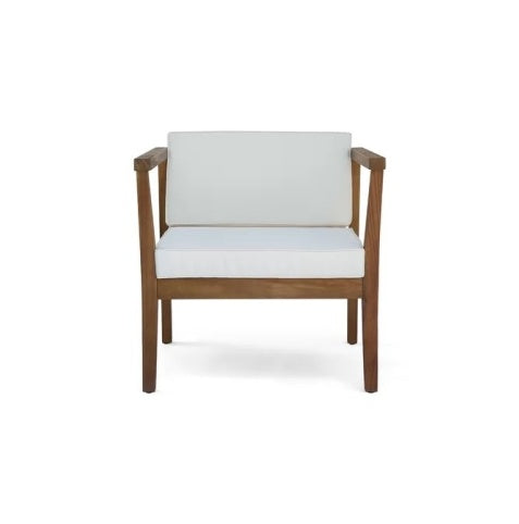 Outdoor 4-Seater Acacia Wood Chat Set With Coffee Table With Cushions, Teak And Beige