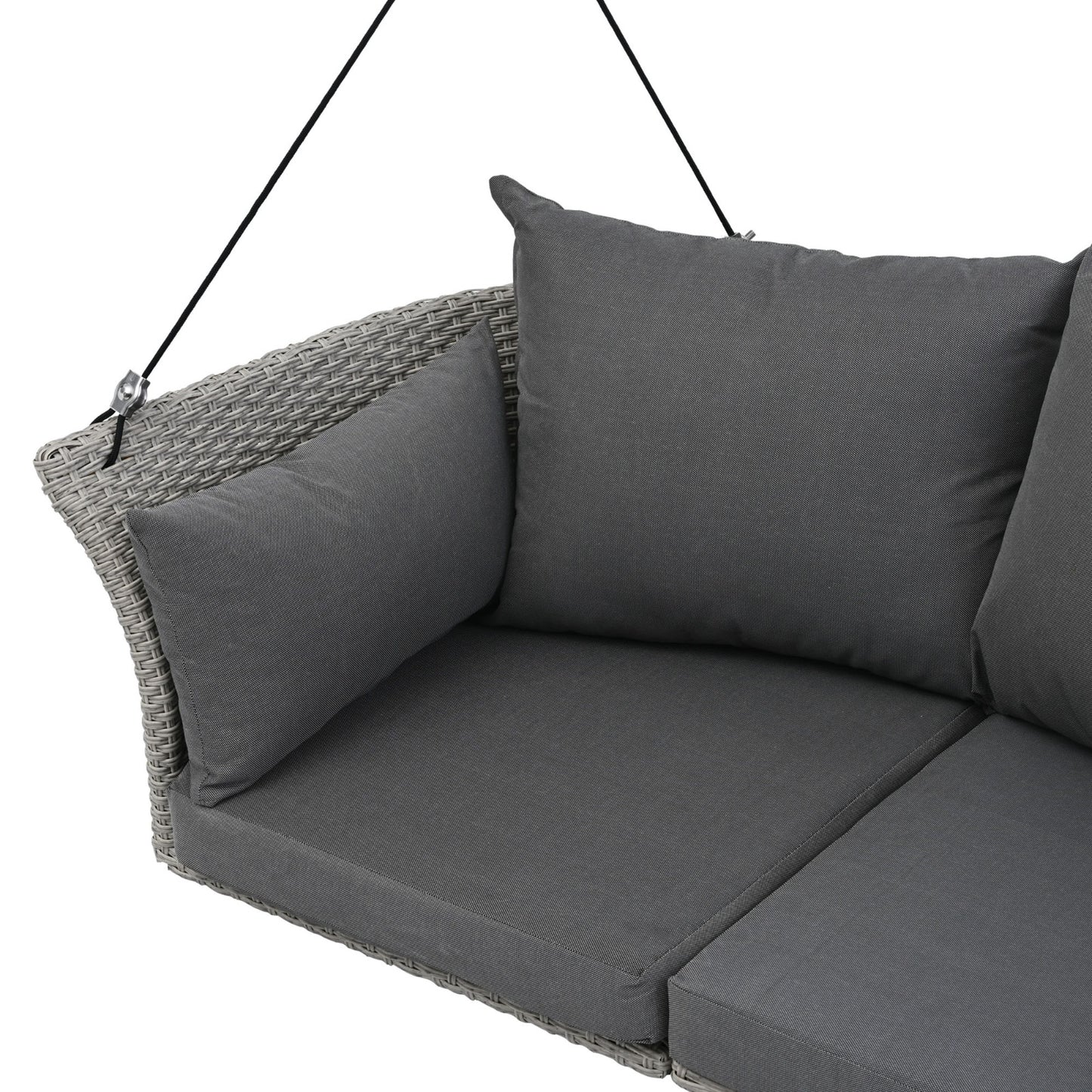 GO 51.9 2-Person Hanging Seat, Rattan Woven Swing Chair, Porch Swing With Ropes, Gray Wicker And C