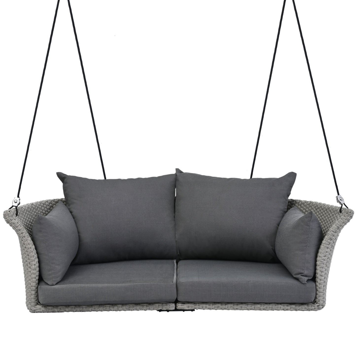 GO 51.9 2-Person Hanging Seat, Rattan Woven Swing Chair, Porch Swing With Ropes, Gray Wicker And C