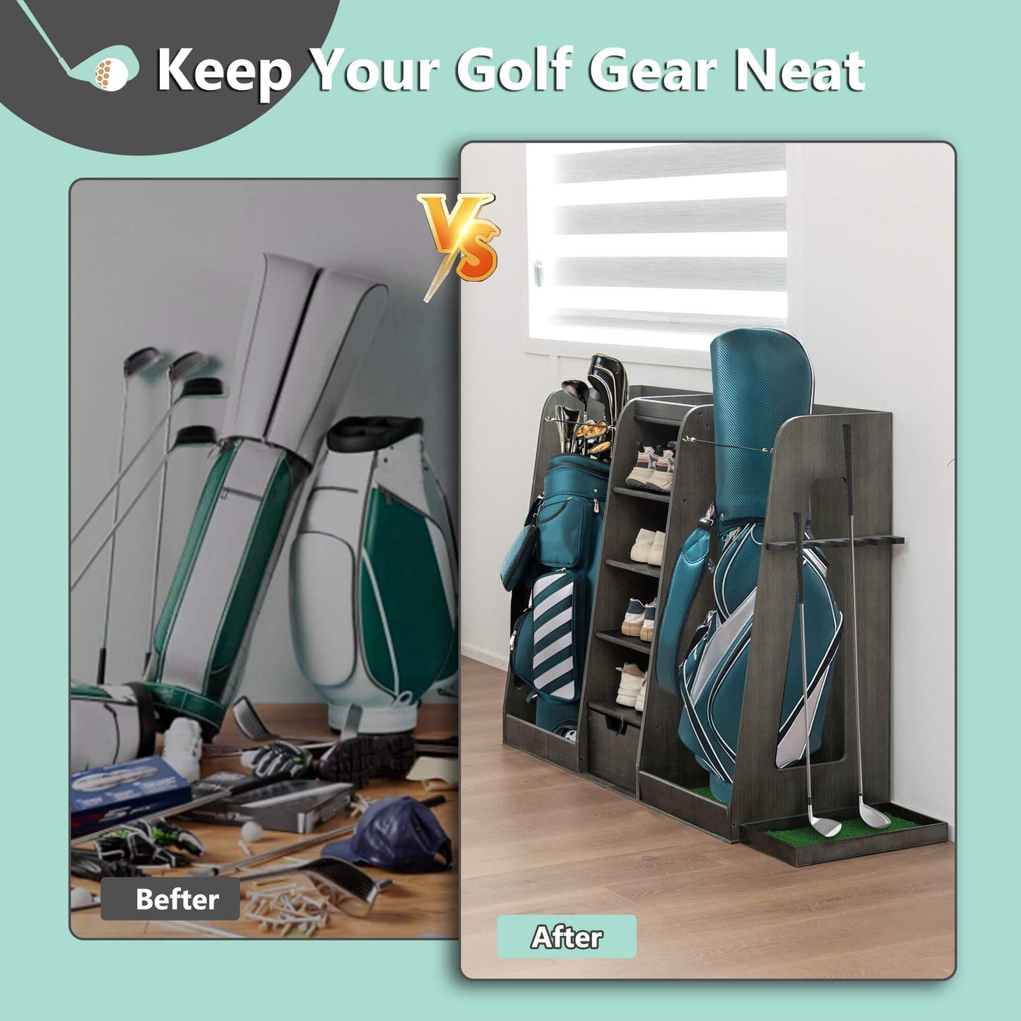 Wooden Golf Bag Organizer And Storage Rack