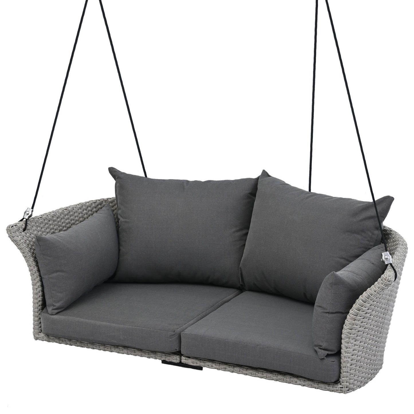 GO 51.9 2-Person Hanging Seat, Rattan Woven Swing Chair, Porch Swing With Ropes, Gray Wicker And C