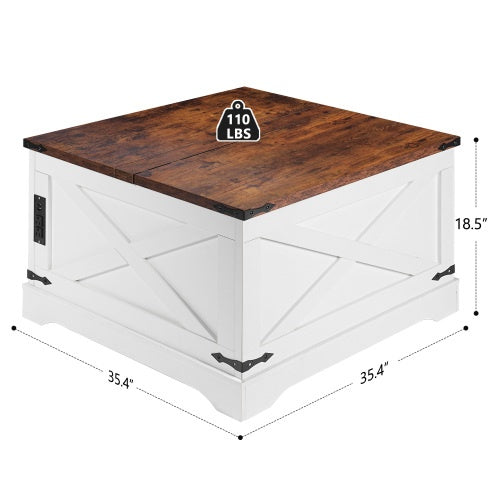 Coffee Table, Multi-functional Lifting Dining Table Coffee Table, Living Room Home Table, Modern Coffee Table 90CM, Vintage White