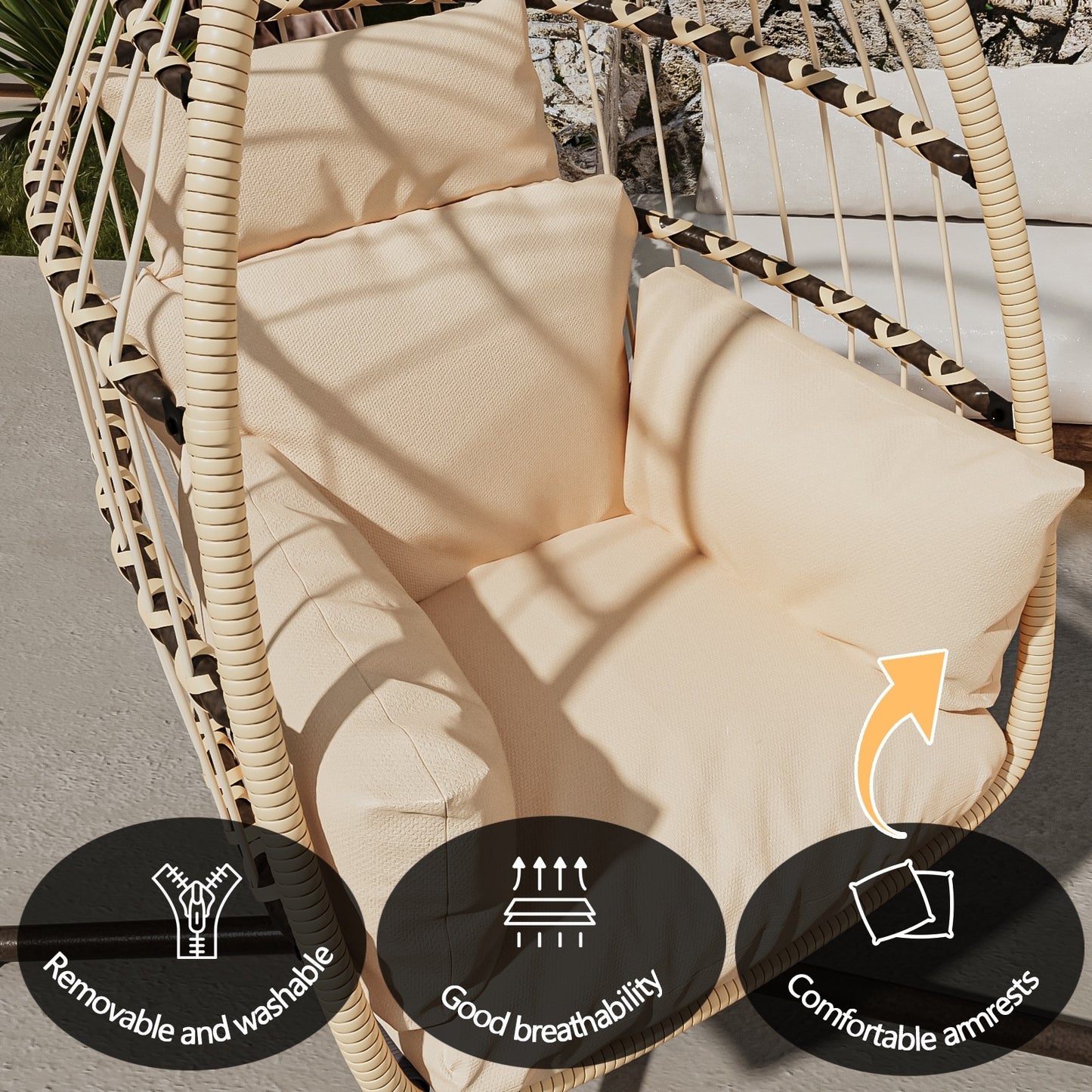 Patio Foldable Hanging Swing Chair With Stand Natural Color