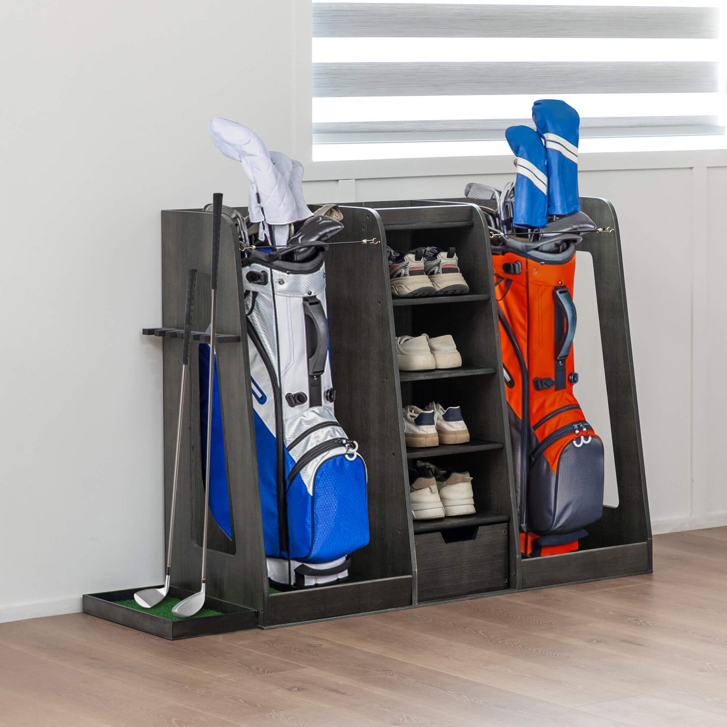 Wooden Golf Bag Organizer And Storage Rack