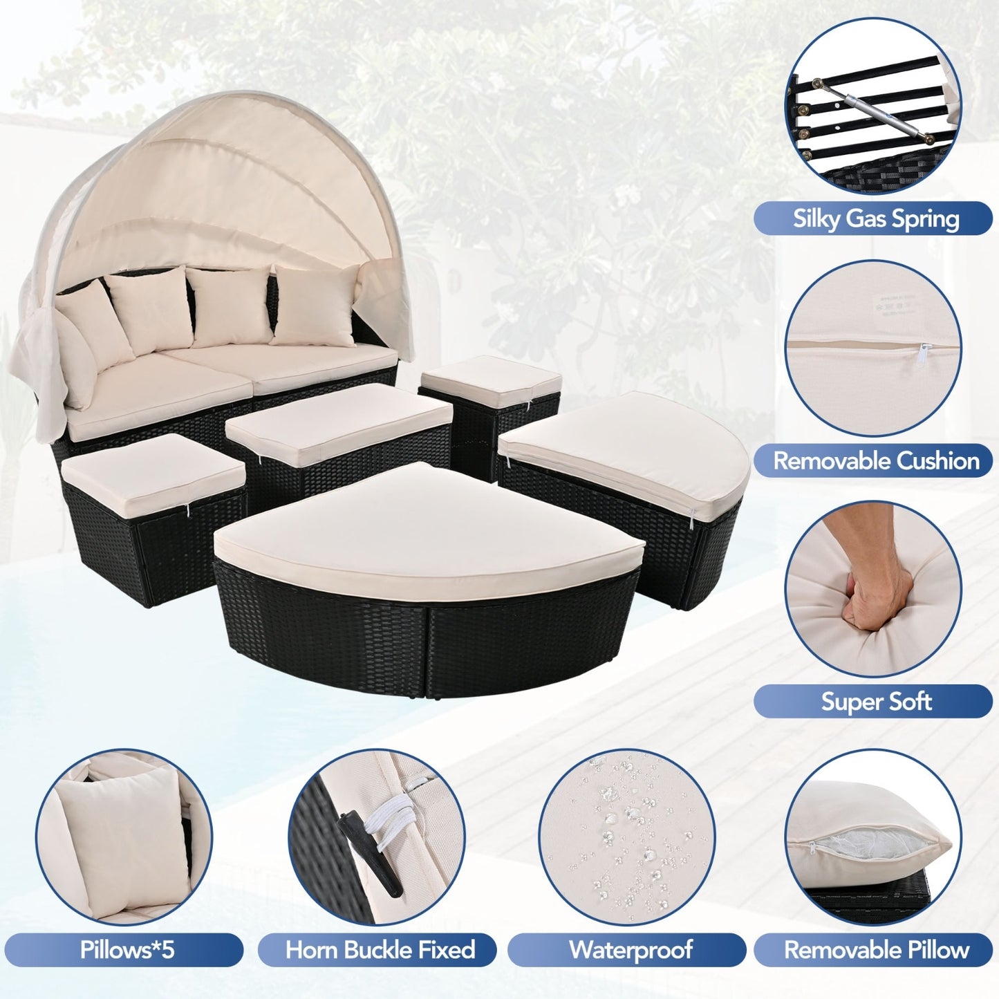 Circular Outdoor With Retractable Canopy Willow Bath Bed