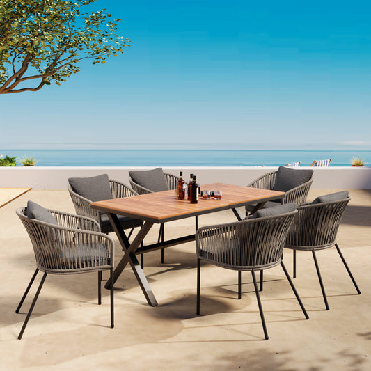 7 Pieces Patio Dining Set, All-Weather Outdoor Furniture Set with