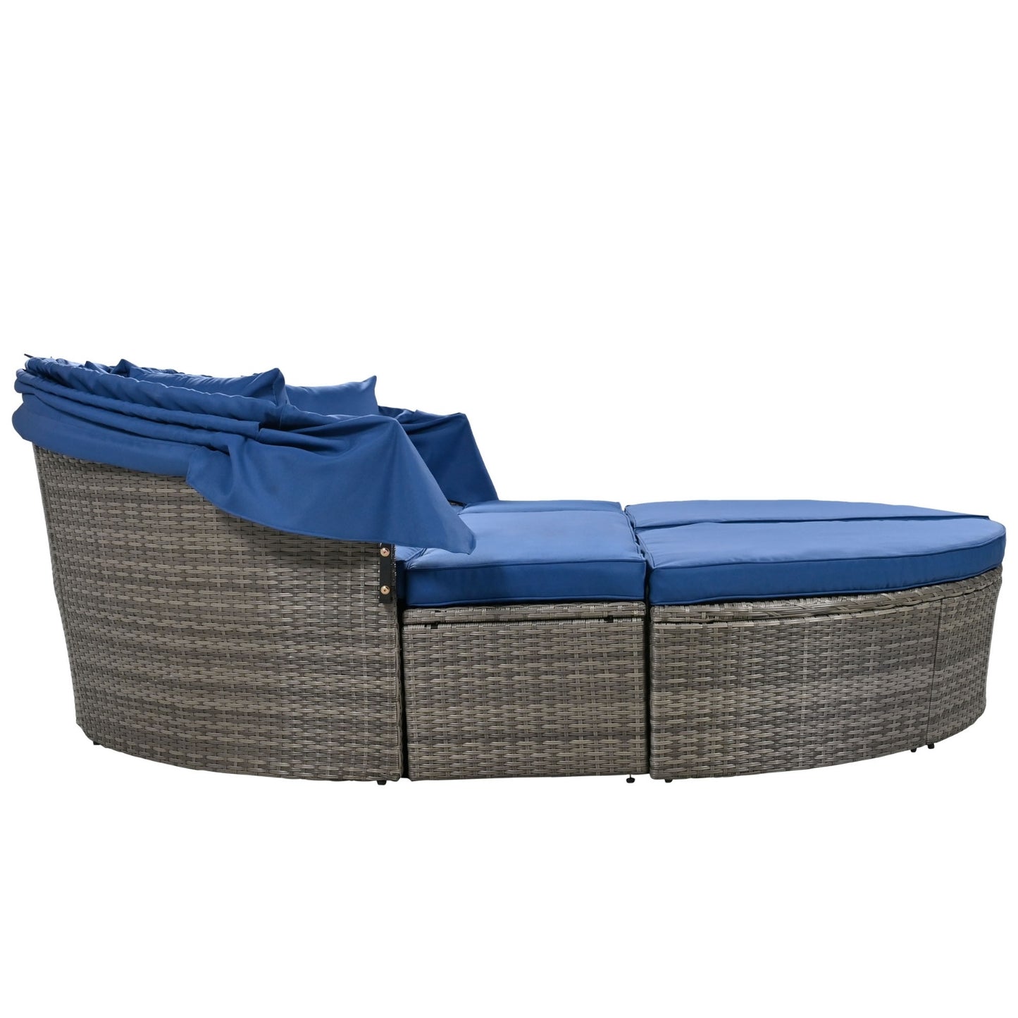 GO Outdoor Rattan Daybed Sunbed With Retractable Canopy Wicker Furniture, Round Outdoor Sectional So