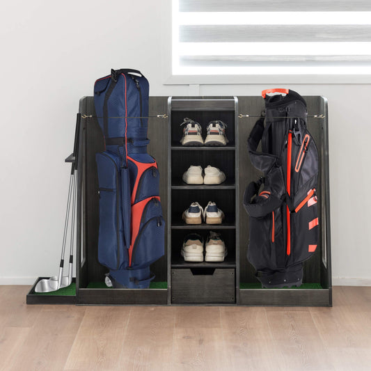 Wooden Golf Bag Organizer And Storage Rack
